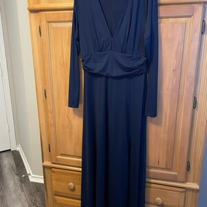 Anrabess Elegant Navy Blue Long Sleeve Dress